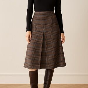 Plaid A-Line Skirt in Brown